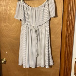Paper Crane Off shoulder White with Black Stripe dress